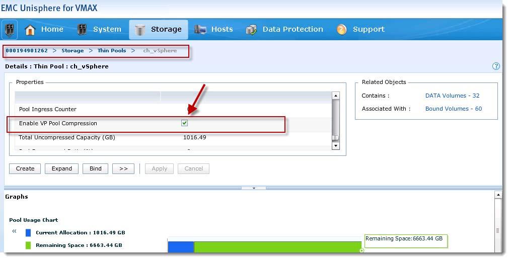 EMC Virtual Provisioning and VMware vsphere Figure 124 Enabling thin device compression on a thin pool Note that once a pool is enabled for compression, a quick background process will run to reserve