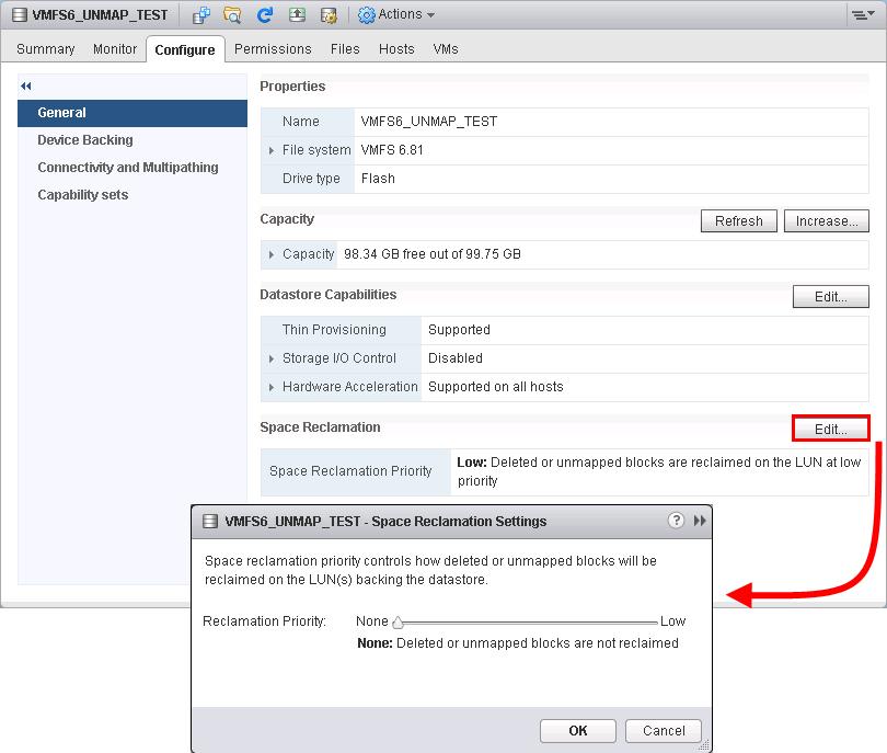 EMC Virtual Provisioning and VMware vsphere Figure 144 Modifying automated UNMAP on a VMFS 6 datastore Changing the
