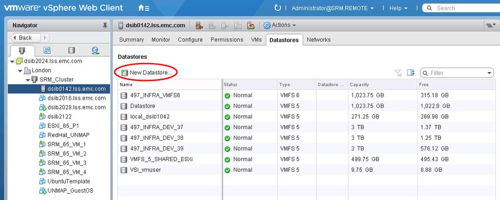 VMware vsphere and EMC VMAX Figure 7 Displaying and managing datastores in the vsphere Web Client The