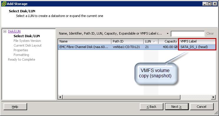 Cloning of vsphere Virtual Machines Cloning vsphere virtual machines using the vsphere Client In the vsphere Client, the Add Storage wizard is the function to resignature VMFS volume copies or mount