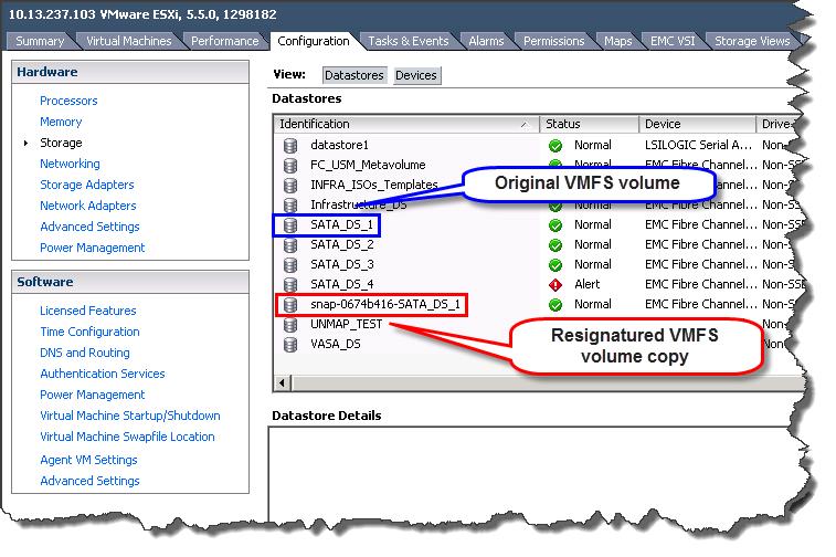 Cloning of vsphere Virtual Machines Figure 205 Original VMFS volume