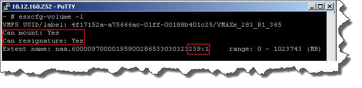 Cloning of vsphere Virtual Machines Using the command esxcfg-volume -l, ESXi displays only the R2 that is masked to the host and reports that it can both be mounted and resignatured.