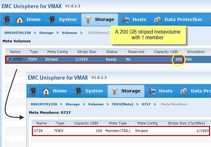 VMware vsphere and EMC VMAX The following example will use thin devices to demonstrate striped metavolume expansion. The process would be the same for thick devices.