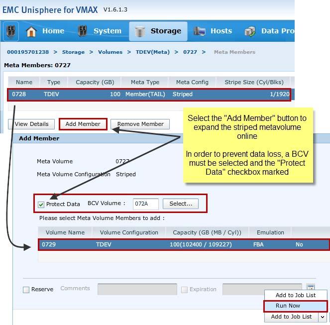 VMware vsphere and EMC VMAX In this example, one more member will be added to the striped metavolume to increase the size from 200 GB to 300 GB.