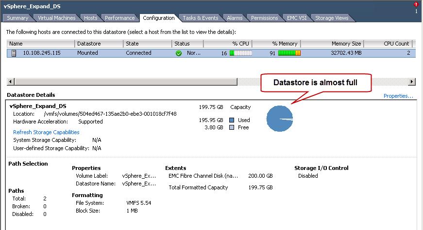 VMware vsphere and EMC VMAX Use free space This option deploys an extent in the remaining free space of a disk. This option is available only when adding an extent. 5.