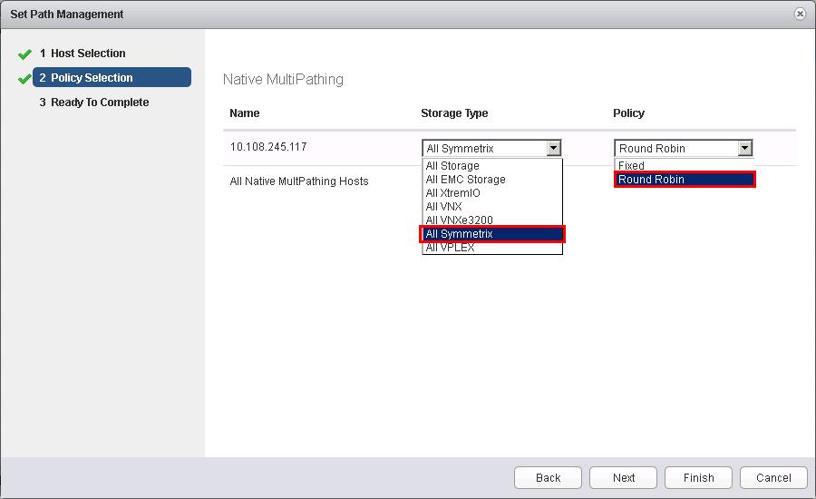 VMware vsphere and EMC VMAX Figure 39 NMP multipathing policy for VMAX devices in