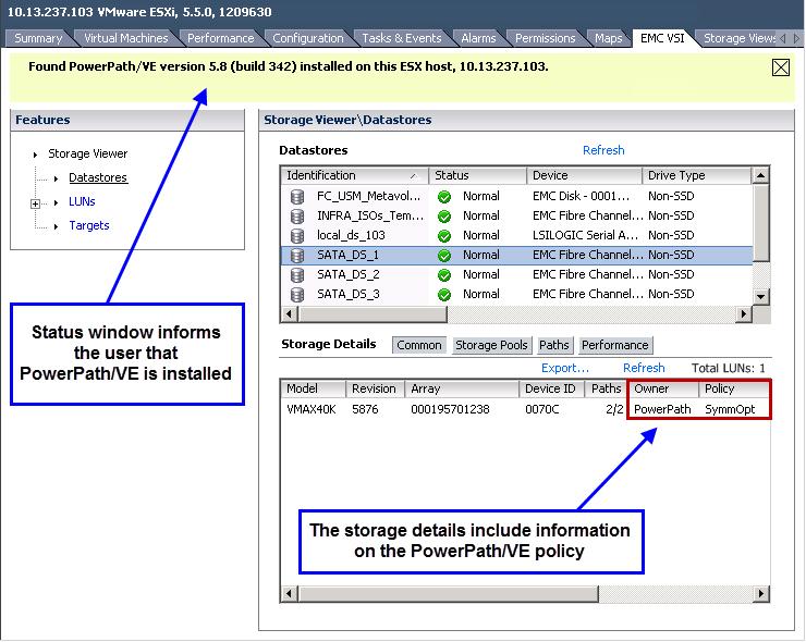 VMware vsphere and EMC VMAX Figure 50 PowerPath ownership displayed in the Storage Viewer feature of VSI Improving resiliency of ESXi to SAN failures VMware ESXi uses modified QLogic and Emulex