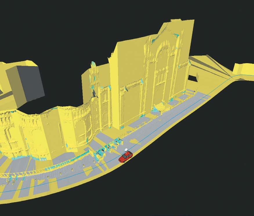 Imagery from new Street View Vehicle is accompanied by laser range data - which is aggregated and simplified by robustly fitting it in a coarse mesh that models the dominant scene surfaces.