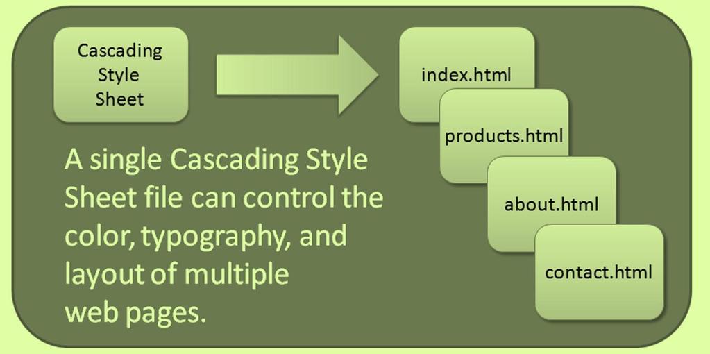 CSS ADVANTAGES Greater typography and page layout control Style is separate from structure Styles can be stored