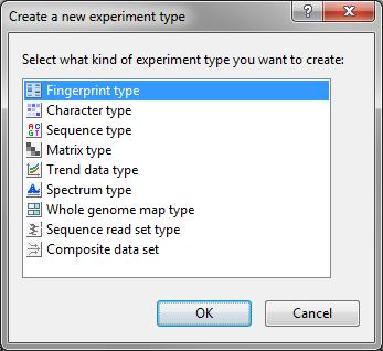 4 Figure 5: The Create a new experiment type dialog box. Figure 6: The Main window after import of the data. 2. Press <Import> to call the Select fingerprint file dialog box. 3.