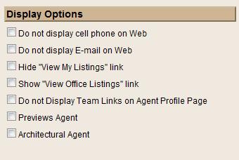 Display Options Display Options are listed with a check box to activate or deactivate next to them.