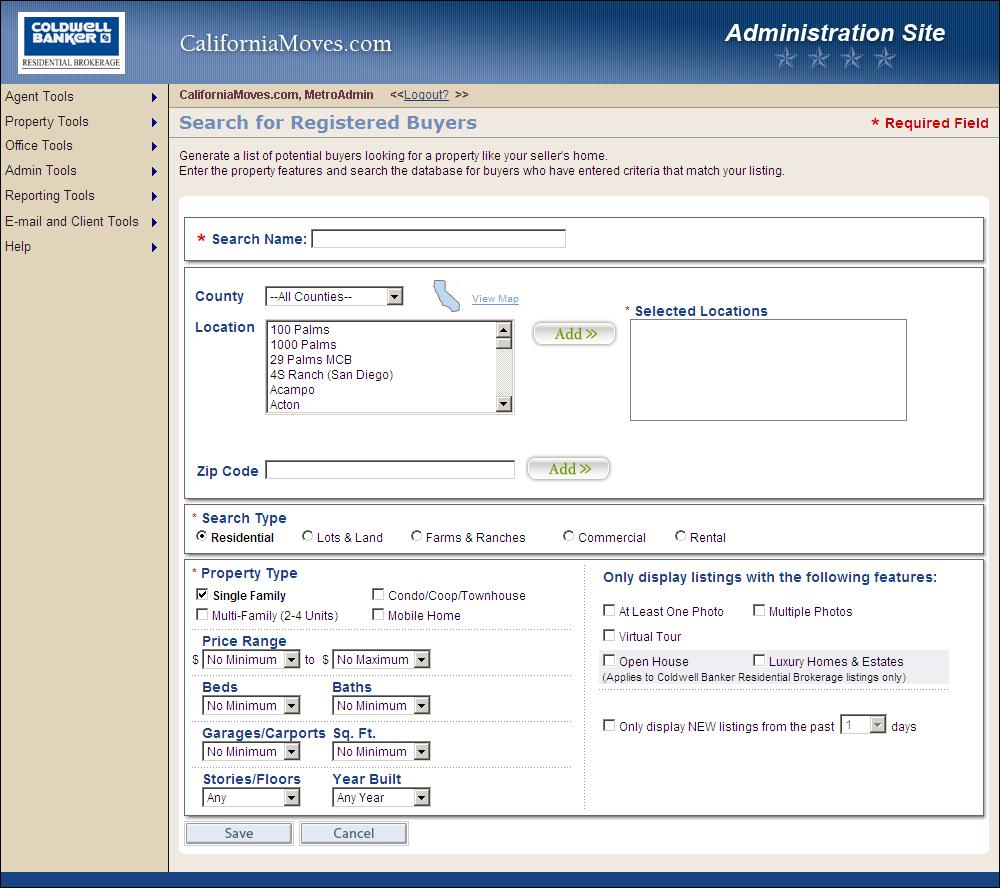 Searching for Clients 122 This screen works similar to the Consumer Site Property Search.