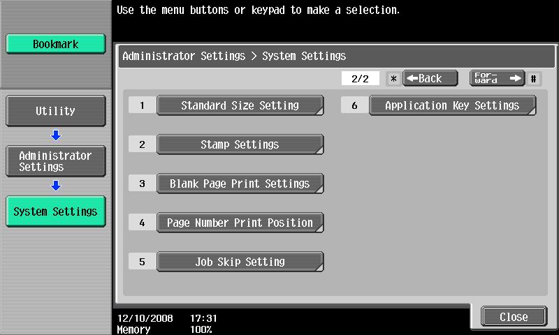 3 Assignment of application keys Application menu % To use the advanced functions of the MFP, press the [Application menu] ([User Box]) key to display the Application menu.
