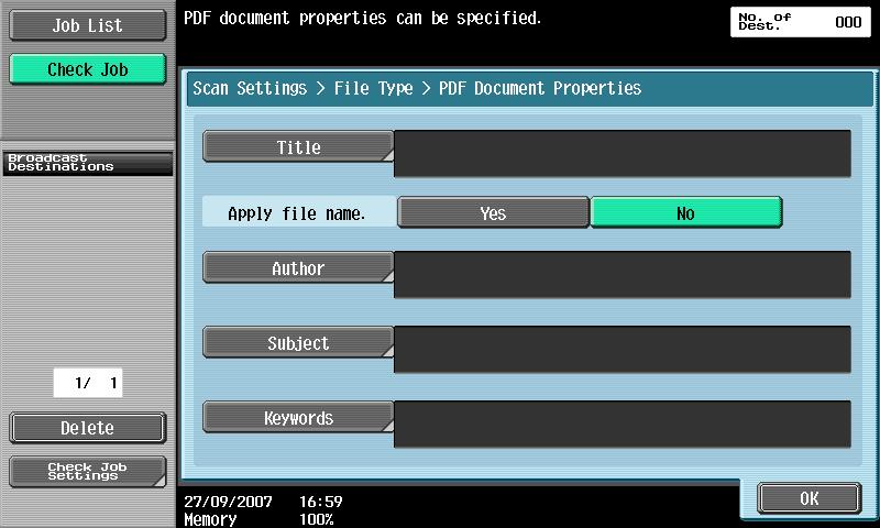 8 PDF process functions 8.1.2 Properties of PDF documents When transmitting documents using scan/user box functions, and selecting "PDF" for file format, you can specify PDF properties.
