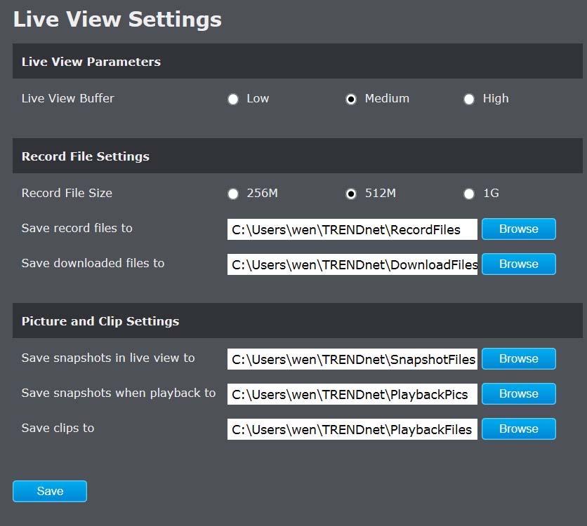 Live View Settings Setup daylight settings for system time. Live View Parameters Live View Buffer: Configure the buffer size for live view video stream.