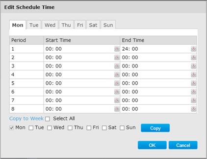 Or, you can select other day of the week and click Copy to copy the schedule of the day to other days. 4.