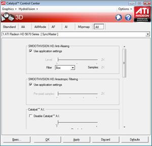 All Settings The All Settings page combines all of the principal 3D features onto a single page, without any preview window, allowing for quick access and