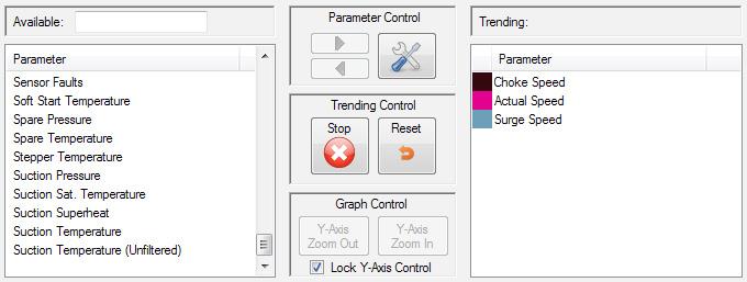 Compressor Data Trending Tool Figure 97 - Compressor Trending Window - Parameter Pane You can enter a partial query in the Available Parameters text box above the listing to filter the visible