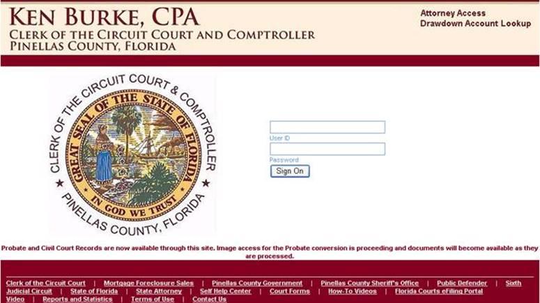 The website for Probate and Civil court records is located at: http://ccmspa.pinellascounty.org/attorneyaccess/default.