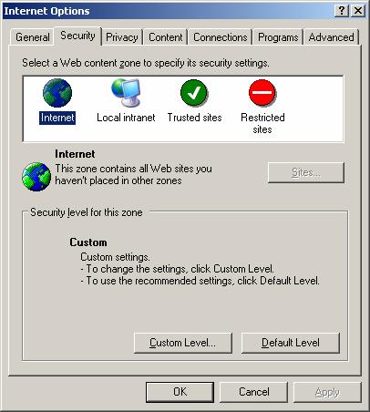 settings tab (4) 4 - Internet Options Security Tab