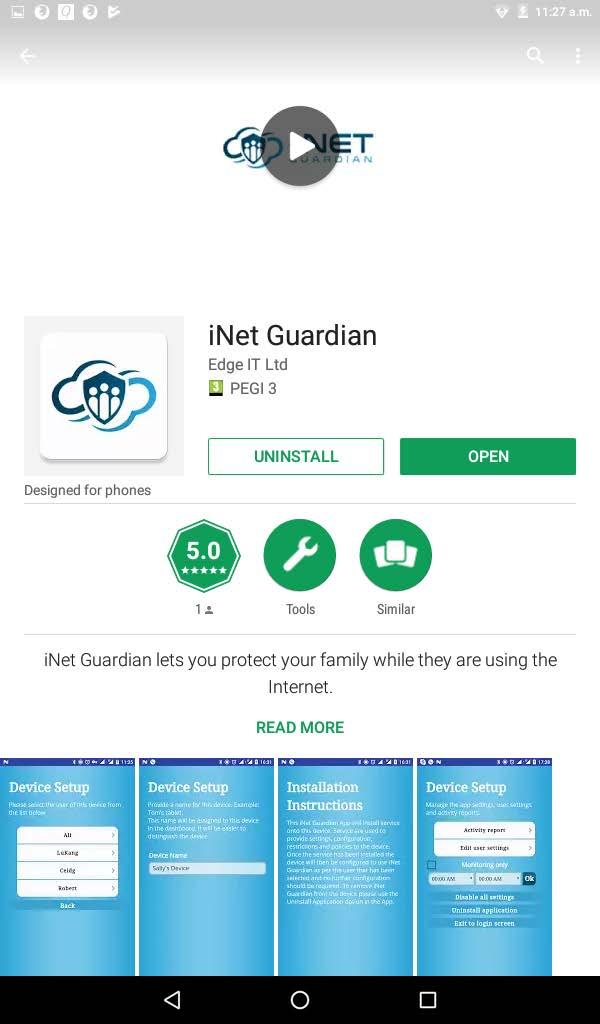 Configuring inetguardian Once the app has been downloaded onto the