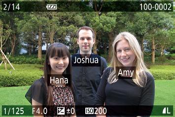 Funktsiooniga Face ID tuvastatud inimeste kontrollimine Piltide sirvimine ja filtreerimine Kui lülitate kaamera lihtsa infokuva režiimile (= 08), siis kuvatakse ekraanil kuni viie funktsiooniga Face