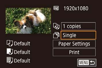 Videokaadrite printimine Piltide lisamine prindiloendisse (DPOF) Kuvage printimise menüü. zzvideo valimiseks järgige lõigu Lihtne printimine punkte 6 (= 80). Kuvatakse see menüü.