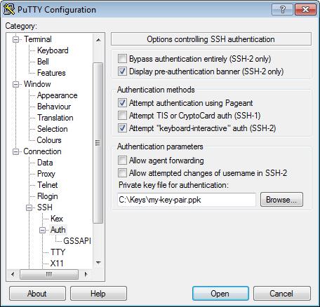 11. If PuTTY displays a security alert dialog box that asks whether you trust the host you are connecting to. Click Yes. A window opens and you are connected to your instance.