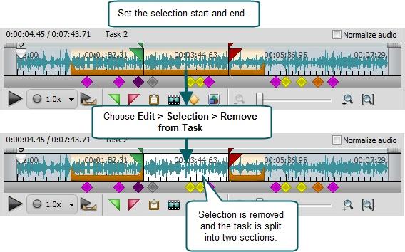 Tasks in Sections Undefined Tasks Add Tasks to Recordings Rename Tasks in Manager Remove Part of a Task If you need to add remove some of a recording from an existing task, you can make a selection