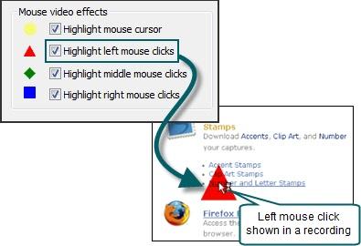 Mouse Video Effects Define which, if any, mouse video effects to include in the recordings. Mouse video effects help clarify mouse when you analyze recordings in Manager.