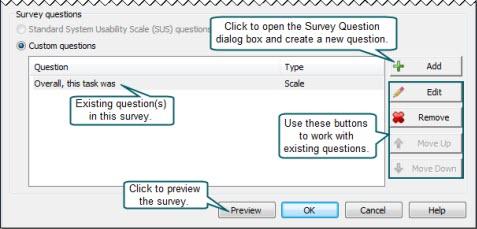 You can modify survey names and associations in the Survey Definitions tab. 1. Select Custom Questions.