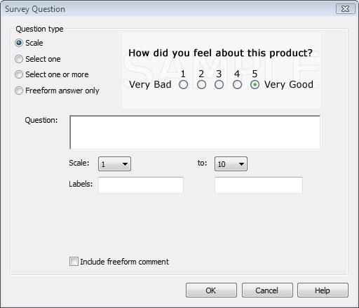 Select One or More Question For a Select One or More question in a custom survey, you can define the question, the answers where participants can select one or more