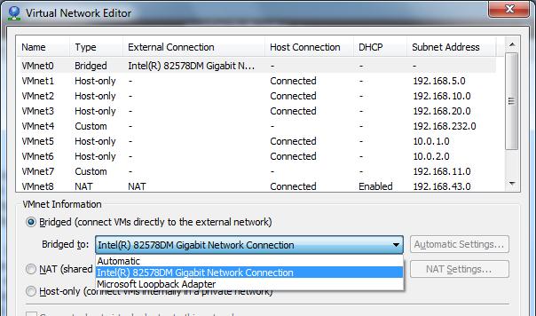 Configure a Bridged Virtual Network From VMWare workstation hosting the VM, select the Virtual Network