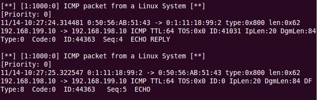 Check if any alerts have been raised: napier@ubuntu:~$ cat snort_logs/alert Q. Have any alerts been written to the file?