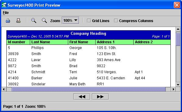 Printing Records To print the current page of records, click the toolbar icon. You can optionally preview the report by clicking the toolbar icon.