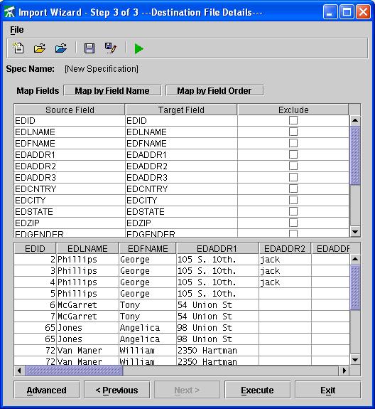 Step 5: Map Columns The source field names (column headings) will be listed in the first column of the screen. The target database field names will be listed in the second column of the screen.