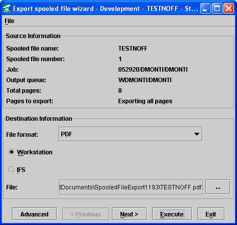 Tip: When viewing a spooled file, a particular page can be exported by selecting the Tools menu option and then select Export Current Page. The spooled file export wizard will open.