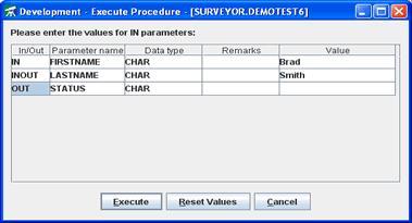Calling a Stored Procedure A stored procedure can be called through Surveyor/400. If the stored procedure has input parameters, then Surveyor/400 will prompt for those parameter values.