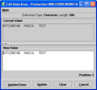Data Areas Surveyor/400 includes an editor for viewing and modifying Data Areas. To access the Data Area Editor, right-click a Data Area object and choose the Edit option.