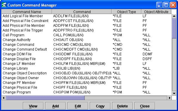 Custom Commands Surveyor/400 Custom Commands are OS/400 commands which can be selected through right-click menus for objects, libraries and IFS files.
