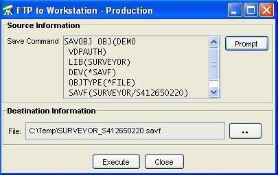 Transferring Objects between Workstation and iseries Surveyor/400 can be used to transfer Save Files between the iseries and workstation.