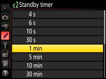 l The Standby Timer Choose long standby times to keep the timer active and avoid the delay that occurs when it is reactivated (note that this increases the drain on the battery).
