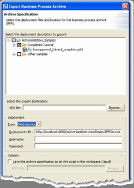 Creating a New BPR 1.Select File>Export Export Wizard opens 2.Select Business Process Archive File and then click Next 3.Select PDD(s) for deployment Partner definition files may also be selected 4.