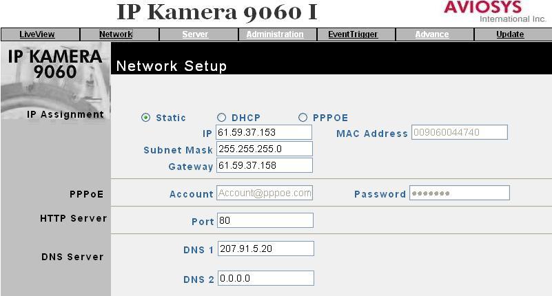 A.Set up STATIC mode, steps: The IP address of IR IP Kamera 9060-O should in the same subnet with your PC, subnet mask, and default gateway must be the same as IR