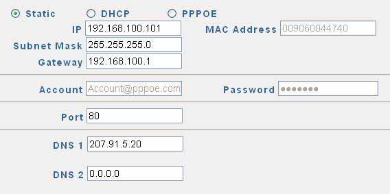 Type the new IP address, Subnet Mask, Gateway in the relevant text windows. 2. Press submit key. 3.