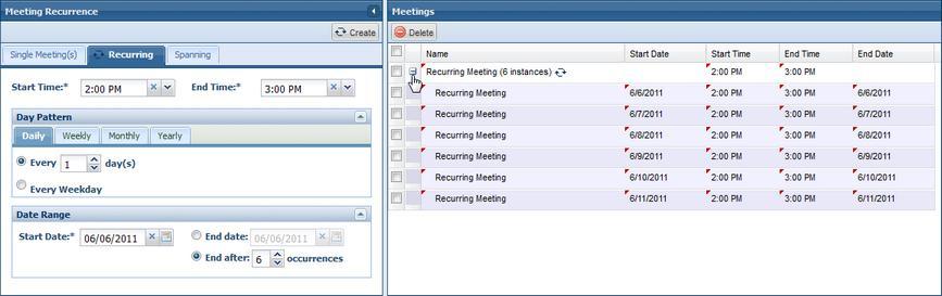 2. Recurring The Recurring option allows you to define a pattern to create a recurring series of meetings.