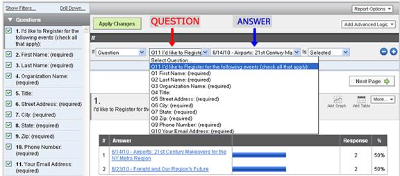 Click "Apply Changes" a. You should now only see the responses for the specific answer you've selected or X event. 6.
