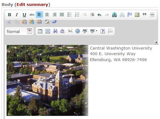 CWU Content management System (CMS) User Guide 33 9. The image is now inserted in the web page.