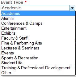 CWU Content management System (CMS) User Guide 46 3. Enter the Title of your event and enter the Start Date and End Date. 4. Select the Event Type from the drop-down menu.