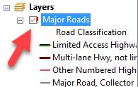 Try turning on the Major Roads layer by check-marking it. Turn it off and then turn it on again, which brings up a Set Data Source dialog box in that dialog box, click on EOTMAJROADS_clip.